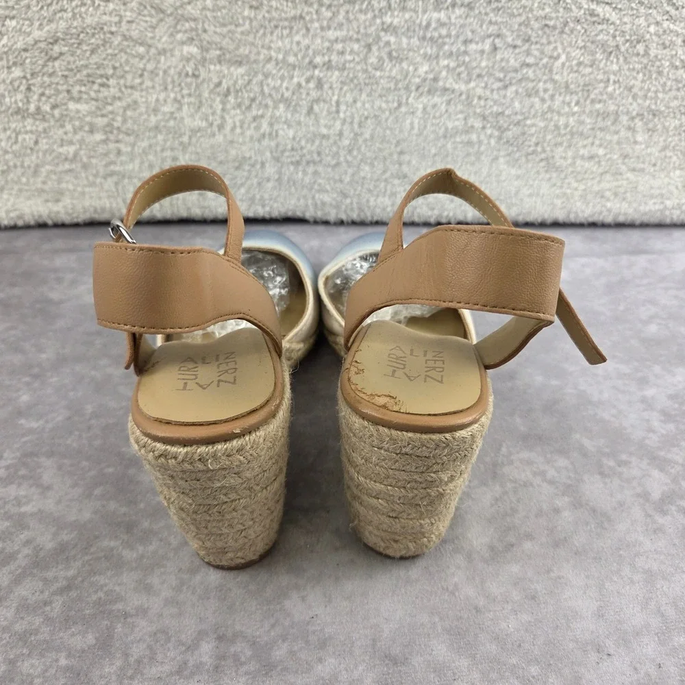 Naturalizer Womens Blue Ombre Canvas Espadrille Wedge Sandals Tan Ankle Strap